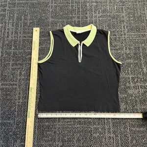 Tail Tank Women’s Large Black With Green Trim Sleeveless Collared Tank